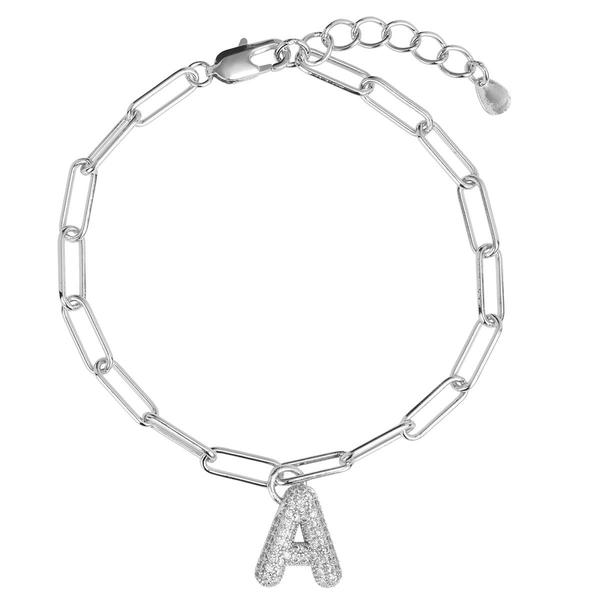 Athra Fine Silver Plated CZ A Initial Bracelet